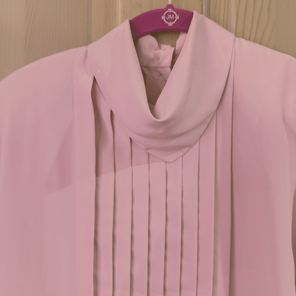 Vintage Christian Dior Chemise Blouse 6 Blush Pleated Cowl Neck Long Sleeve